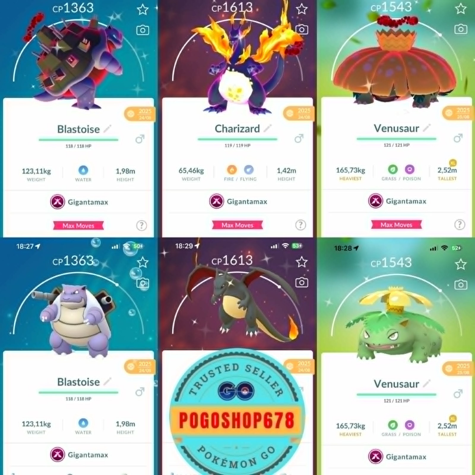 Pokémon PTC Go - Shiny Gigantamax Charizard - Blastoise - Venusaur ✨
