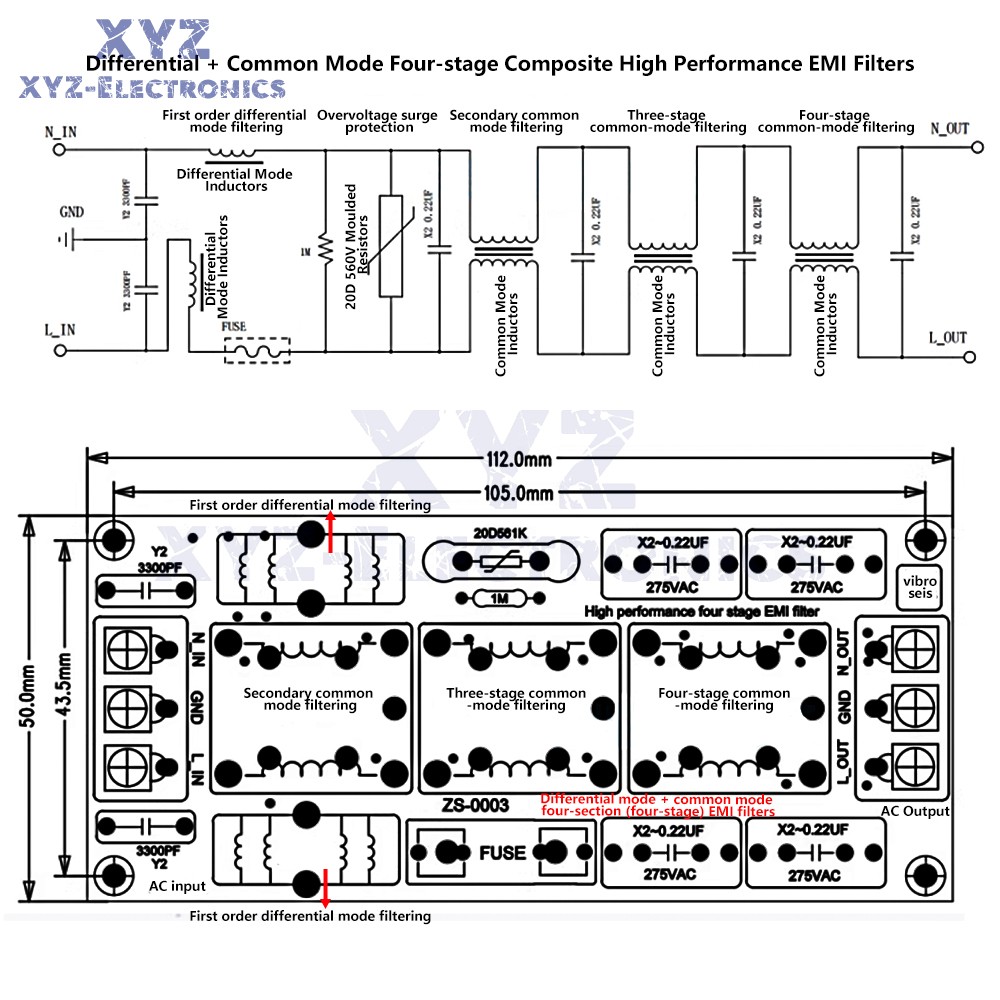 AC110-250V 4level Audio Power Supply EMI Electromagnetic Interference filter 16A