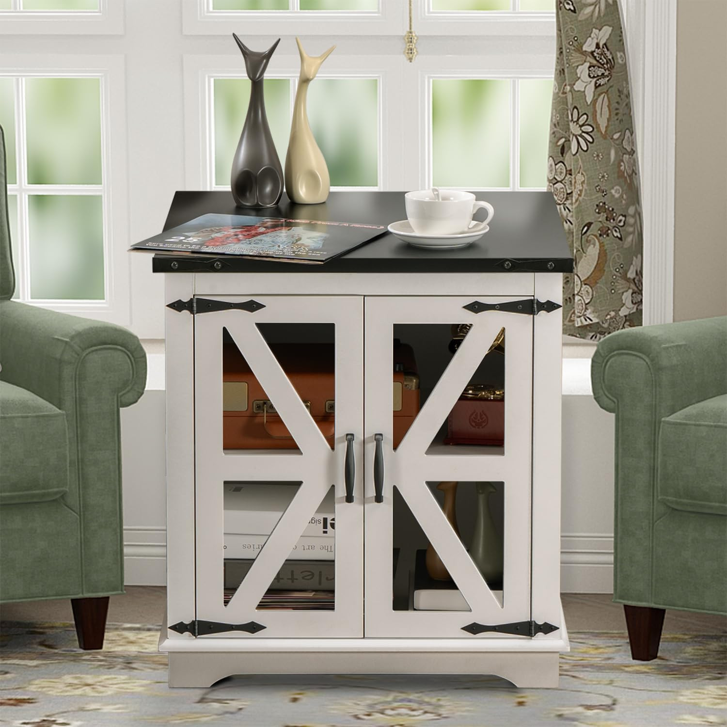 Farmhouse End Table, 24" Large End Tables with Storage, Rustic Square Sofa besid