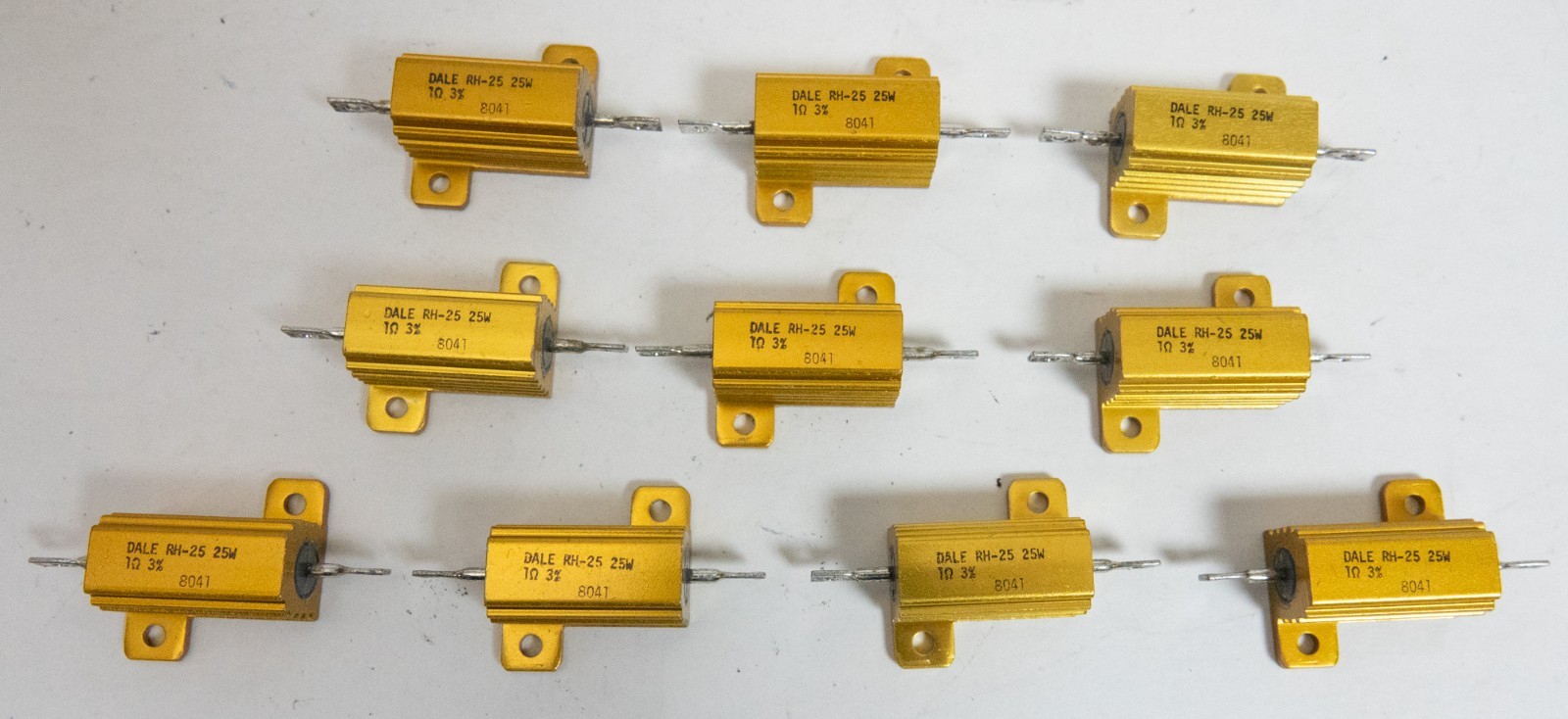 Lot of 10 NOS Dale (Vishay) 1 Ohm 25W wirewound chassis mount resistors.