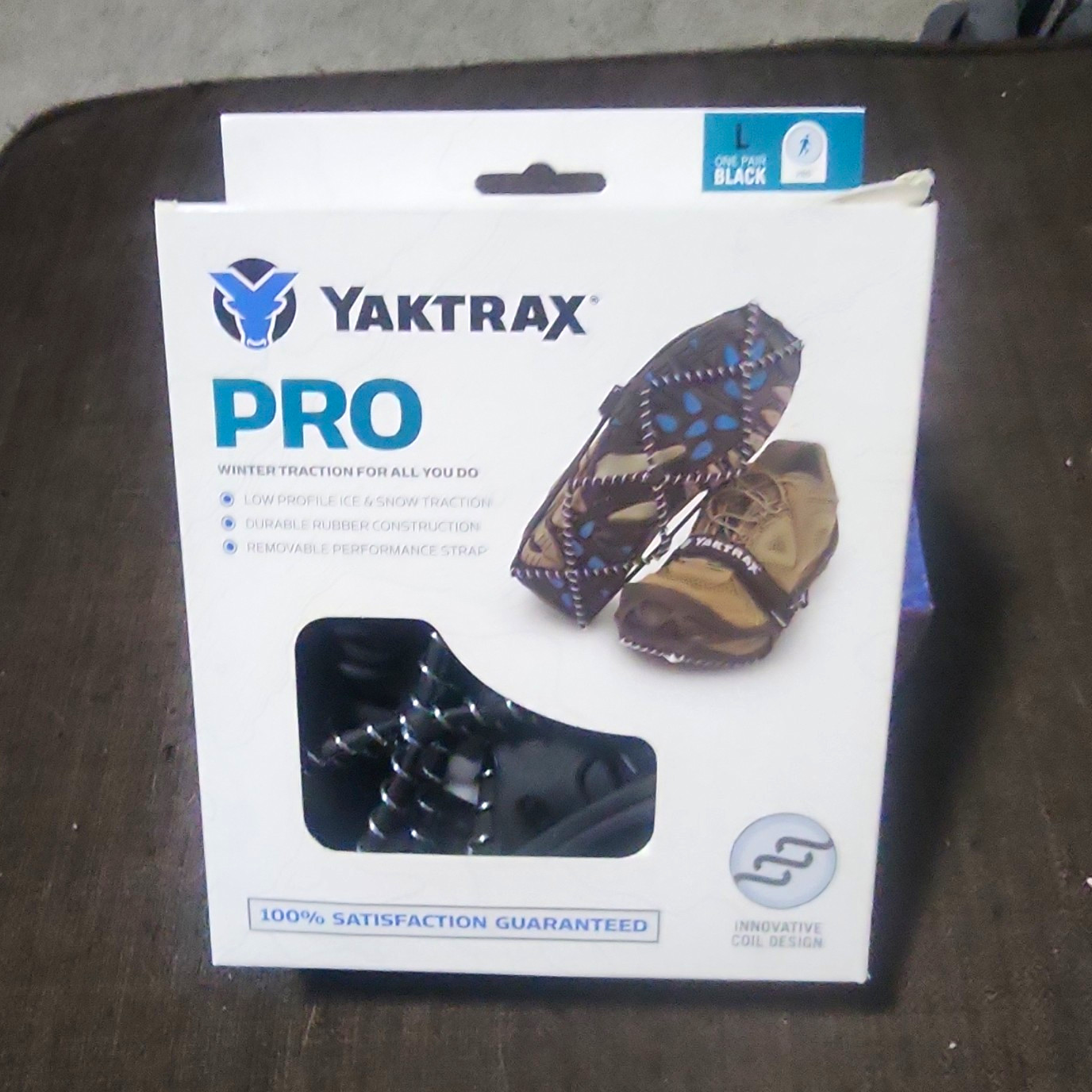 Yaktrax Pro Traction Cleats Size L Black w/ Removable Strap Low Profile