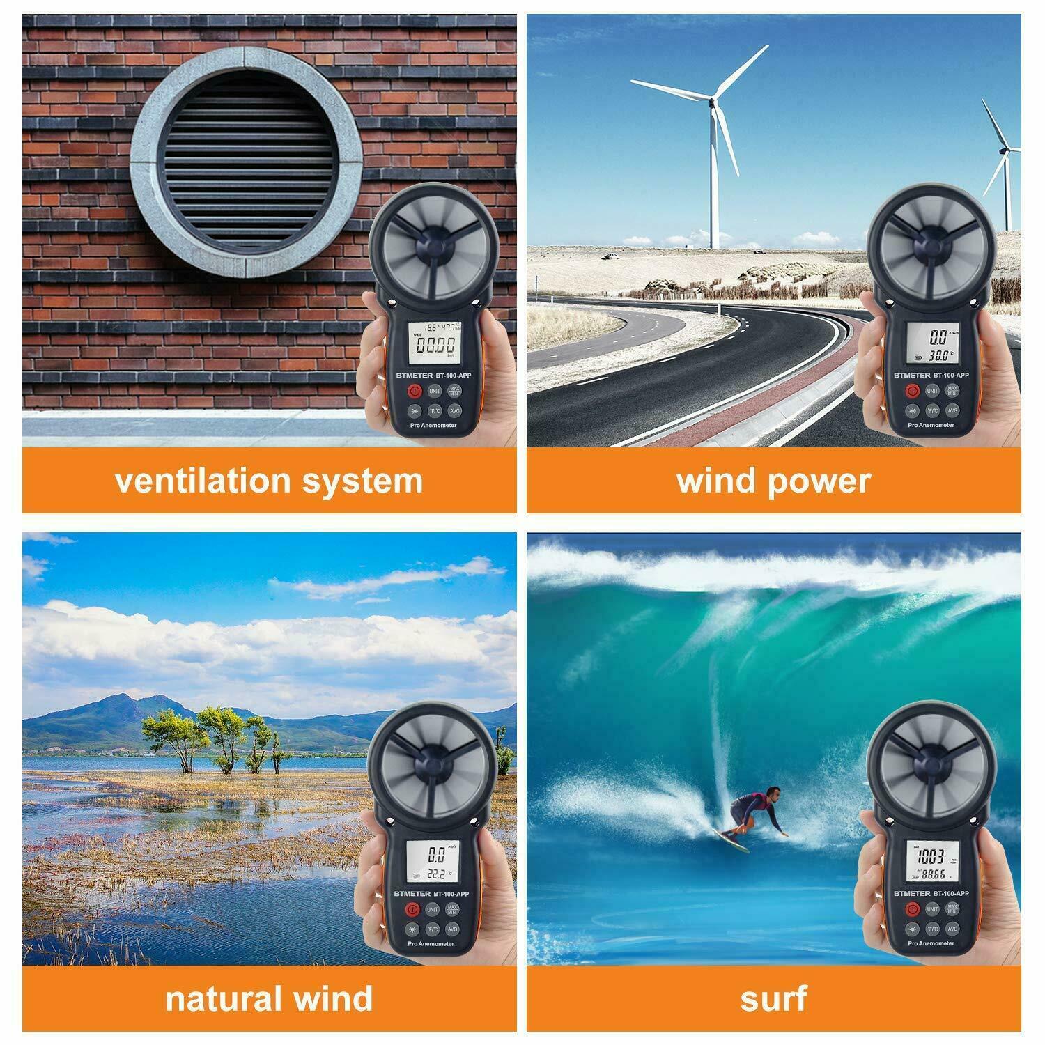 Digital Anemometer Mobile APP Bluetooth Vane Wind Speed Meter Measure Wind Chill