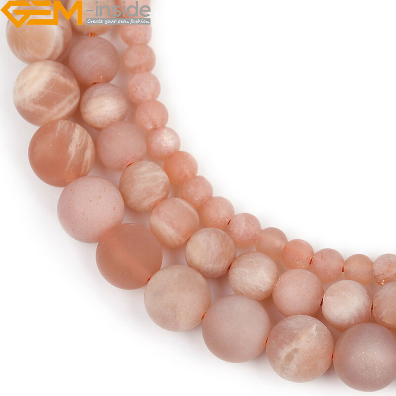 Natural Matte Sunstone Loose Round Beads For Jewelry Making Strand 15" Gift