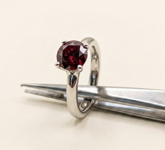 5.00 CT Certified Round Cut Red Diamond Ring, Tariffs FREE & Matching Studs.