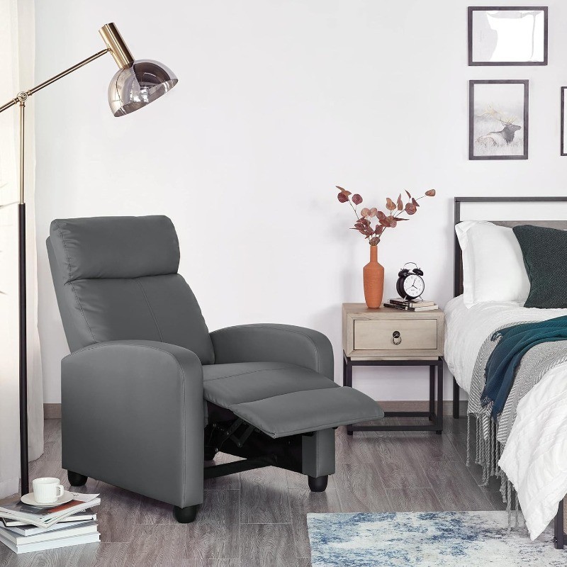 Single Recliner Chair PU Leather Sofa Padded Seat Club Chair Theater Seating
