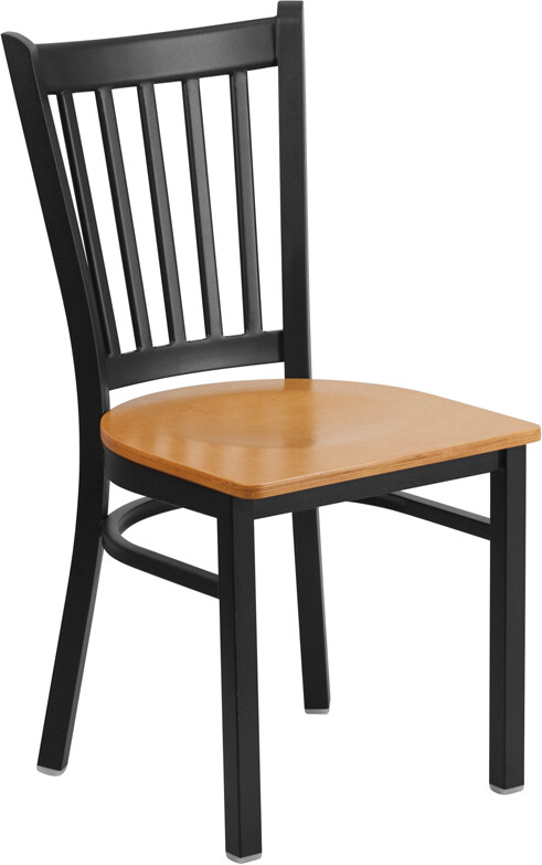 (10 PACK) Black Vertical Back Metal Restaurant Chair with Natural Wood Seat