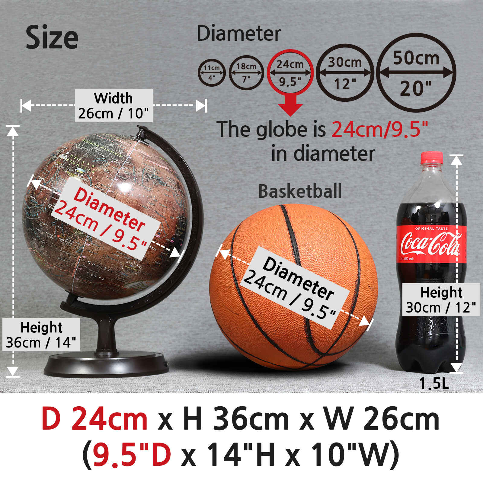 Mapsoft Explorer Mars Globe, 24cm/9.5", R-24, Red Planet, Mars Map, Marte Map