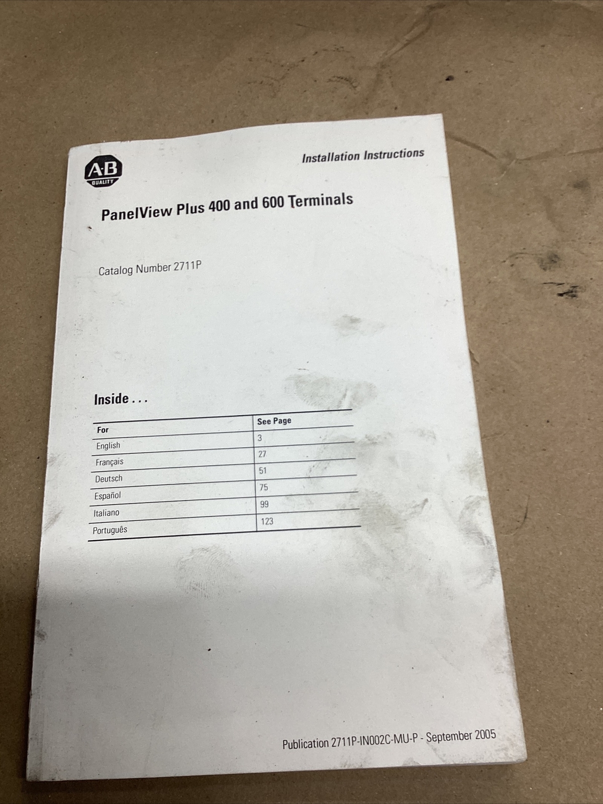 Allen Bradley PanelView 400&600Terminals Install Instructions #242L52