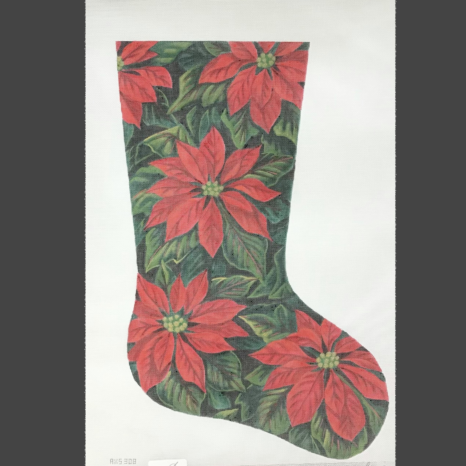 V Whitson Hand painted Needlepoint Canvas Liz Dillon red Poinsettia Stocking
