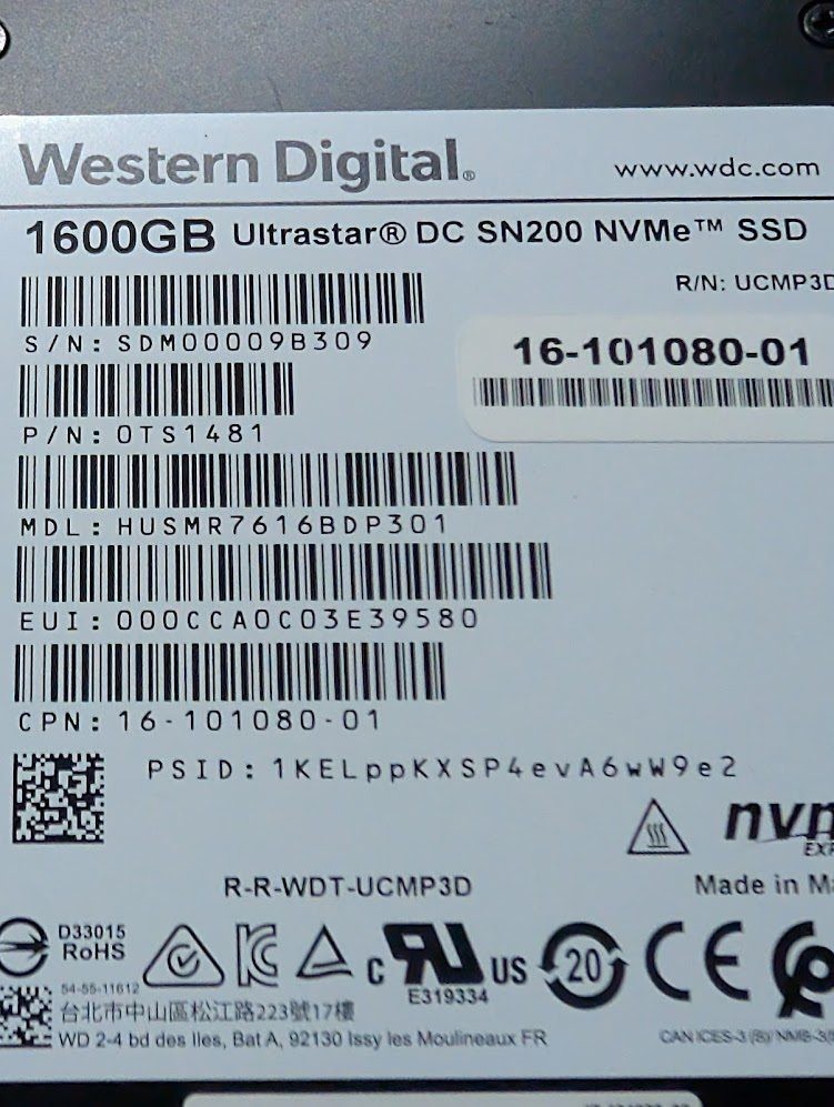 Western Digital 1.6TB DC SN200 PCIe NVMe 2.5" SSD HUSMR7616BDP301