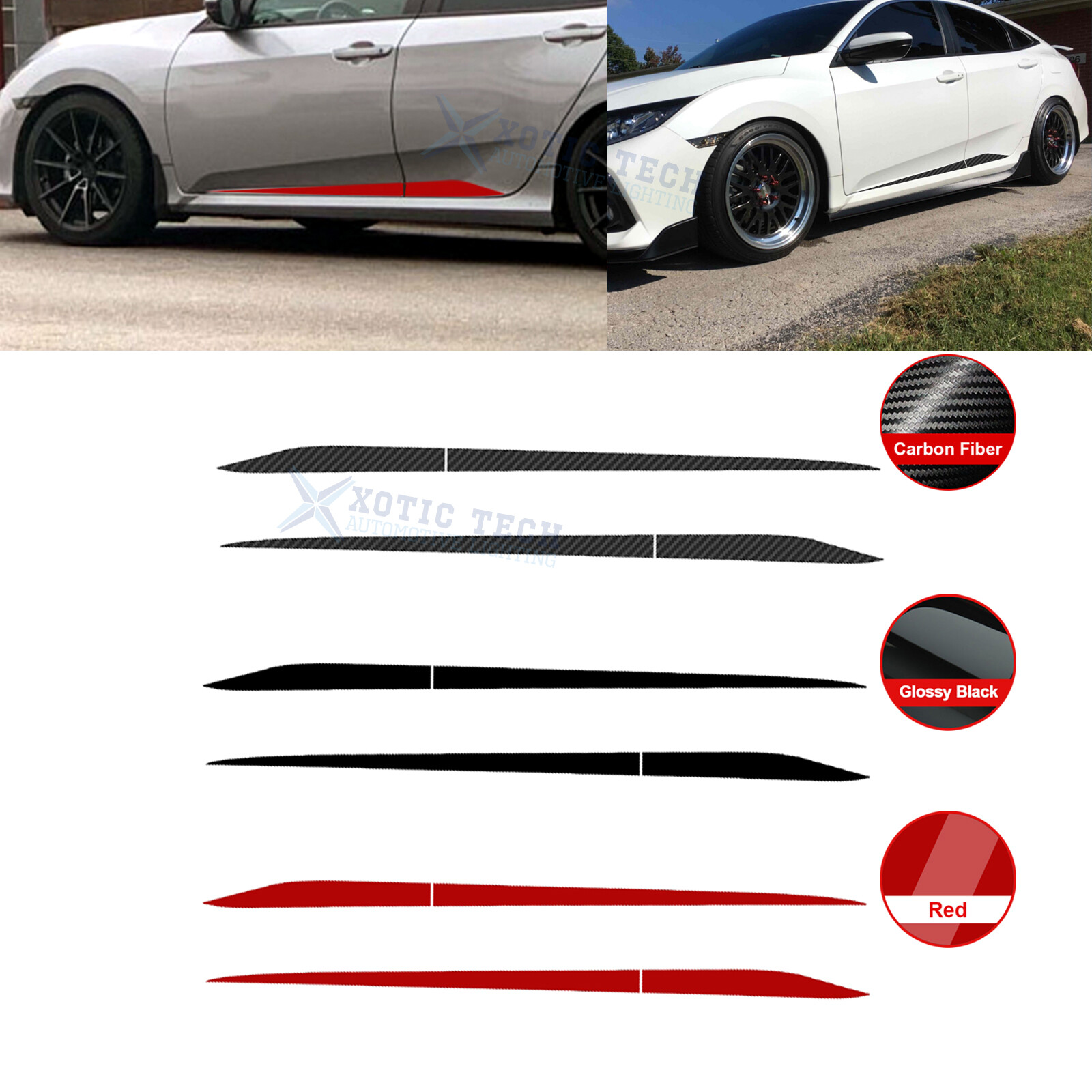 4pcs Racing Style Door Side Skirt Vinyl Decal Cover For Honda Civic 2016-21