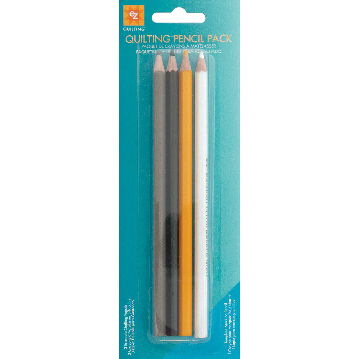 Wrights EZ Quilting Pencils 4/Pkg White, Black, Yellow, Gray Erasable 1 Template