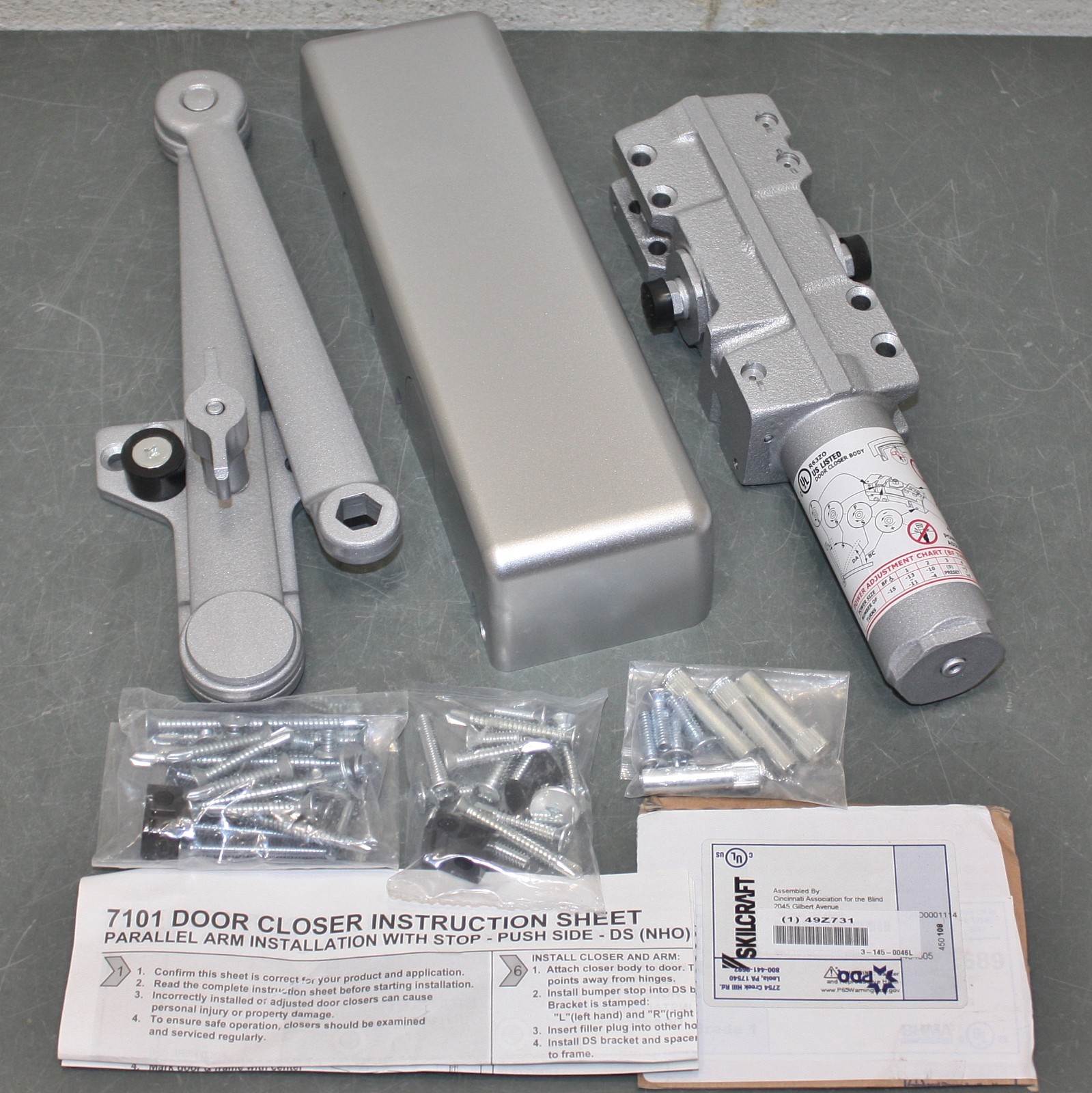 PDQ Ability One Hydraulic Door Closer 5340-00-NIB-0297, Grade 1, Parallel