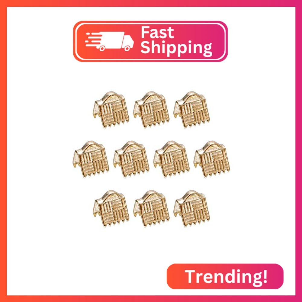 uxcell 200Pcs Ribbon End Crimp Clamps, 6mm Stripe Texture Pinch Cord End Clasps