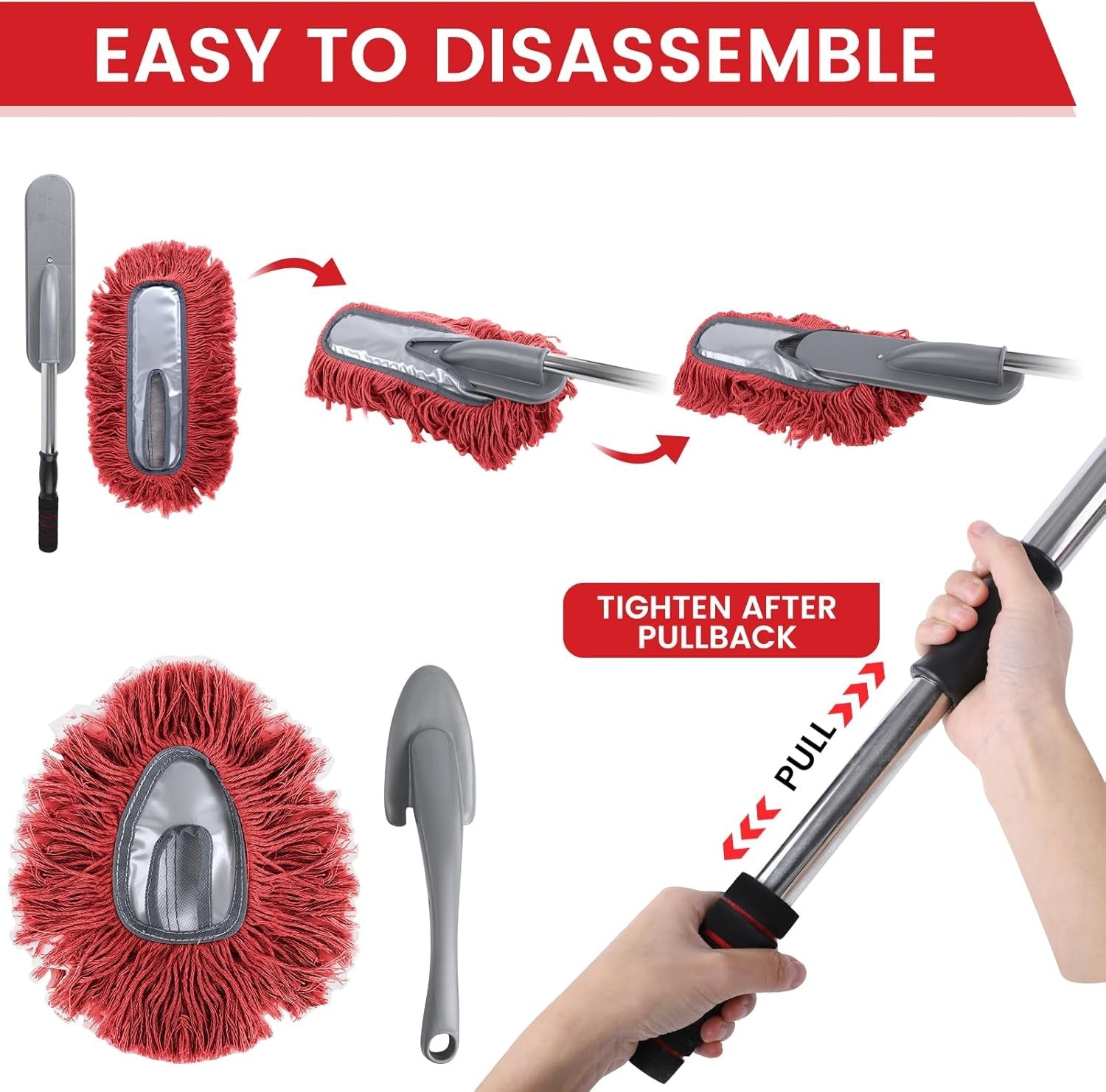 2 Pack Large Car Duster Exterior Scratch Free with Extendable Handle and Car ...