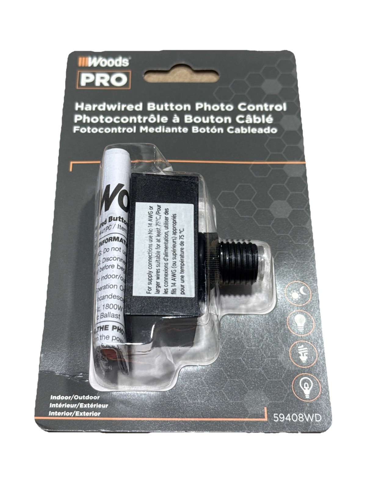 WOODS PRO HARD WIRED DUSK TO DAWN OUTDOOR PHOTOCELL LIGHT PHOTO CONTROL 59408WD