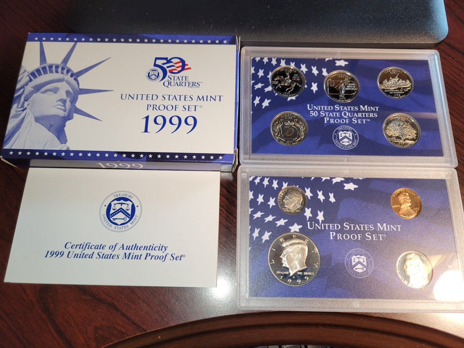 1999 S United States Mint Proof Set including the 5 State Quarters in Box w/COA