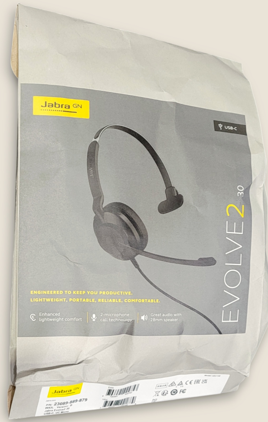 NEW SEALED - Jabra Evolve2 30 MS 2 Built-in Microphones Wired Headset Black