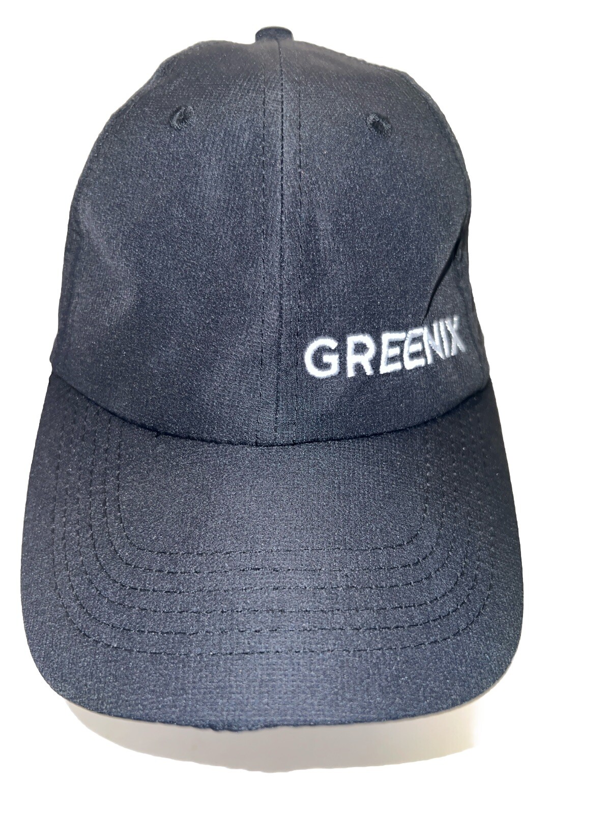 Greenix White w Green Logo on Black Hat Cap Polyester LIght Weight Strap Buckle