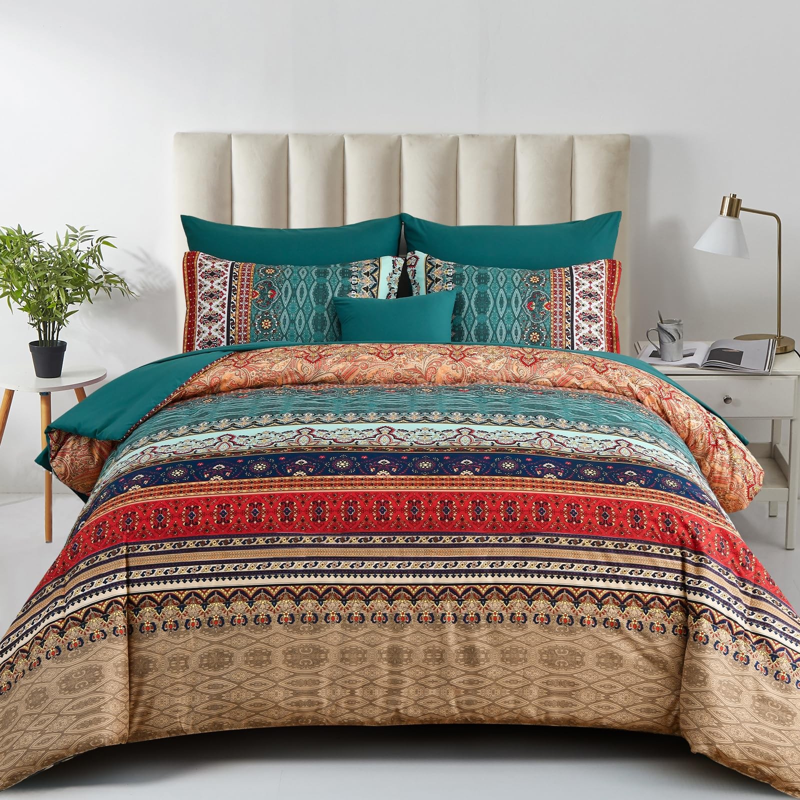 Cottolester Queen Comforter Set 8pc Green Brown