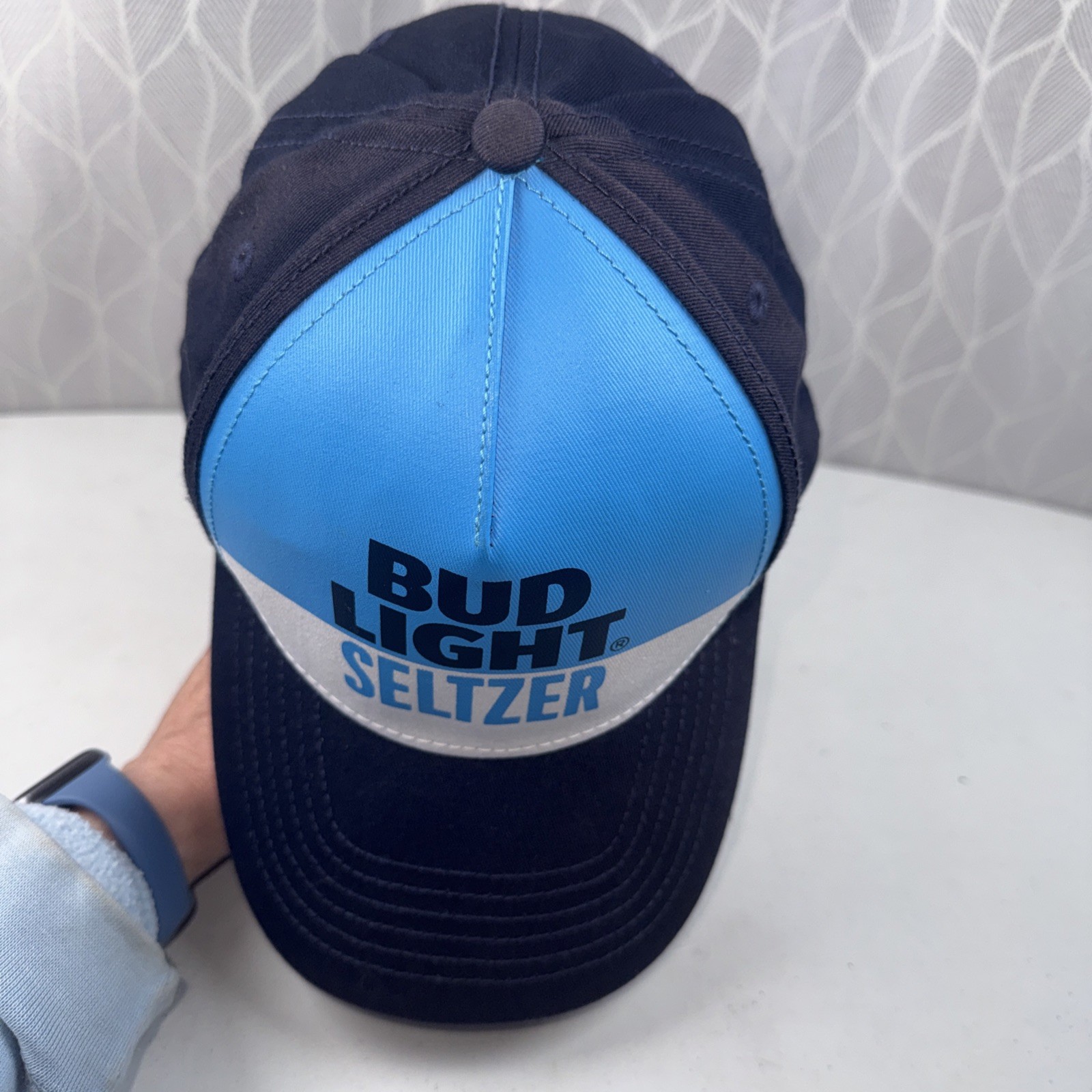 Bud Light Seltzer Black Brite Blue Letters on White Front Navy Hat Cap Snapback