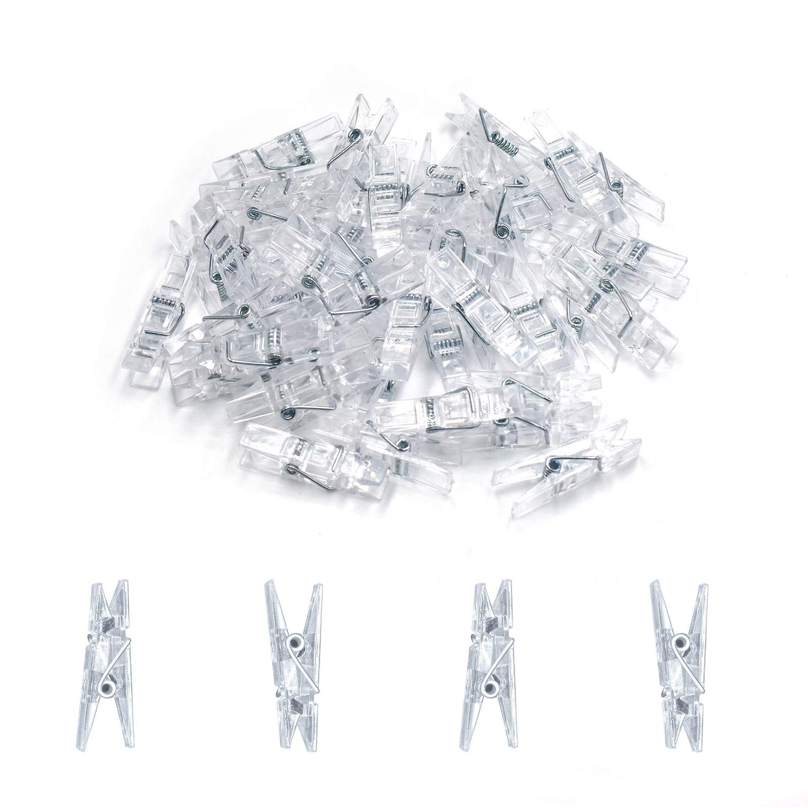 128 Pcs Mini Transparent Plastic Clips Clear Clothespins Photo Paper Binder