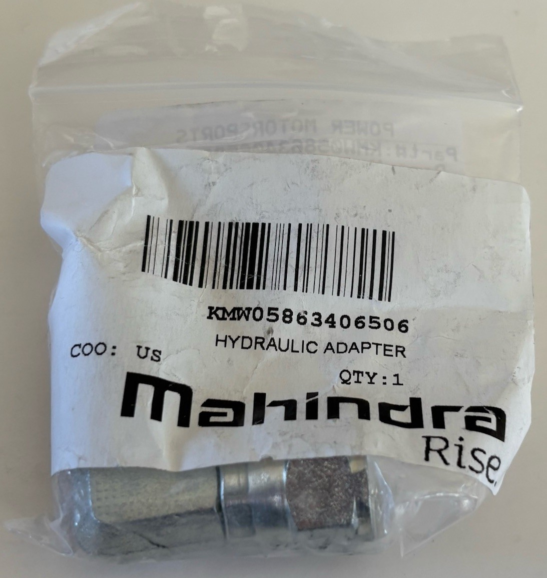 Mahindra Hydraulic Adapter KMW05863406506