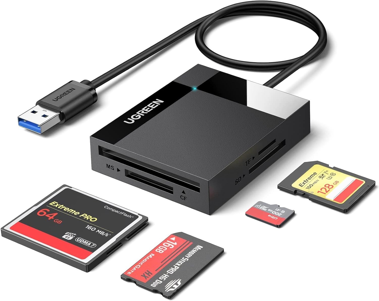 SD Card Reader USB 3.0 Card Hub Adapter 5Gbps Read 4 Cards Simultaneously CF, C
