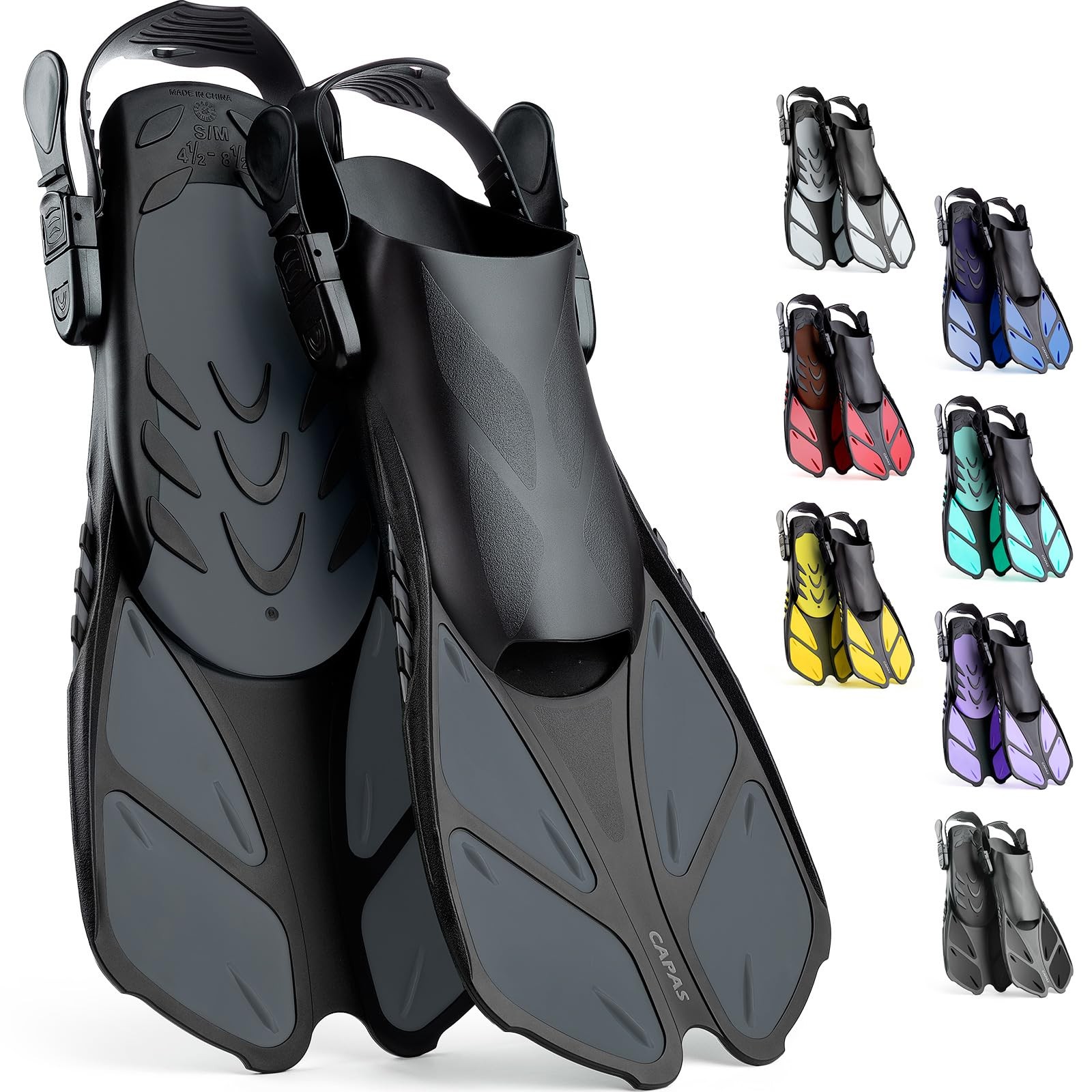 CAPAS Snorkel Fins, Swim Fins S/M (US Men 4.5-8.5 / Women 5.5-9.5), Grey