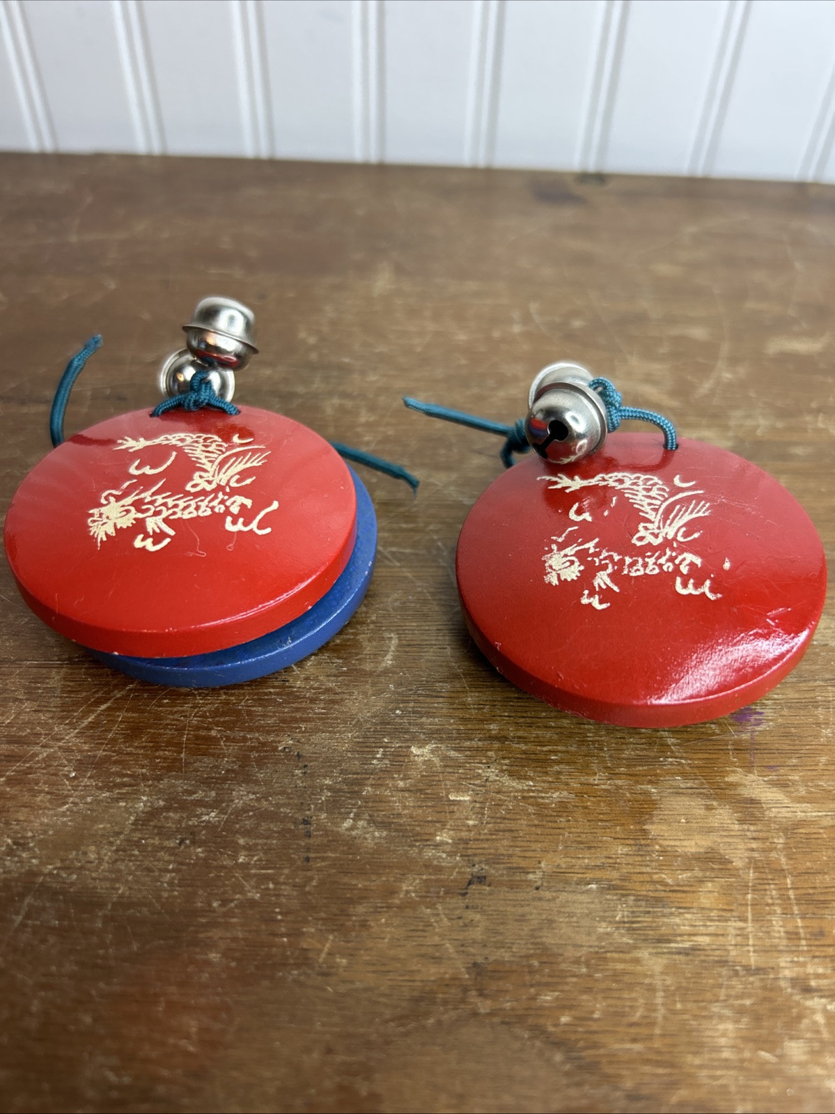 Vtg 1960's Wooden Hand Casta Castanets w/ Jingle Bells Made in Japan