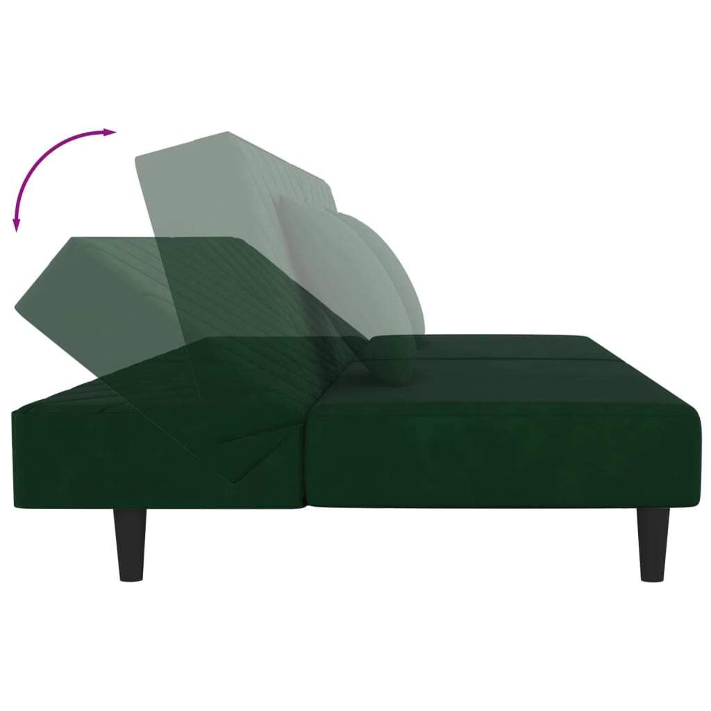 Sofa Bed Dark Green Velvet, Wood, Foam, Plastic Medium