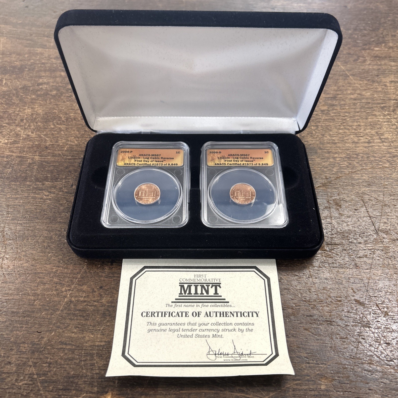 2009 P & D Lincoln Cent Log Cabin ANACS MS67 First Day Issue 2 Coin Set