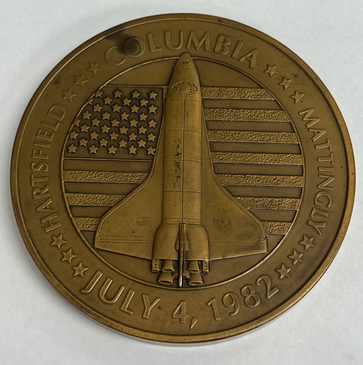 1982 Space Shuttle Columbia Singer Simulator Bronze 3” Round Medal