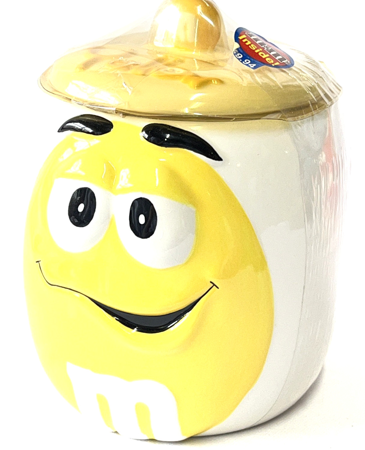 Galerie Yellow M&M White Vintage Cookie Jar 7.5” Tall Still In New Packaging