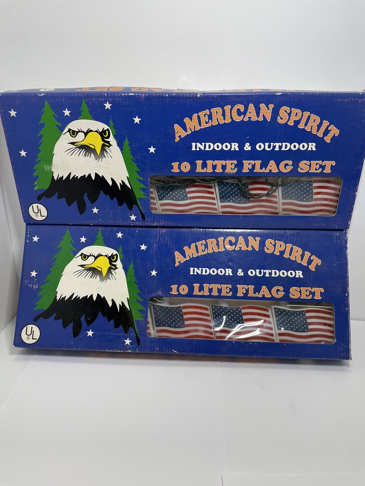 2 Sets Of Vintage American Spirit Indoor Outdoor 10 Lite Flag Set NOS Tested NIB