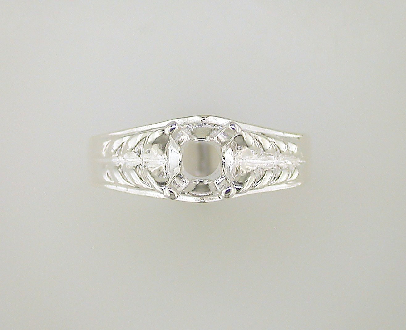 Round Slash Shank Solitaire Ring Setting Sterling Silver