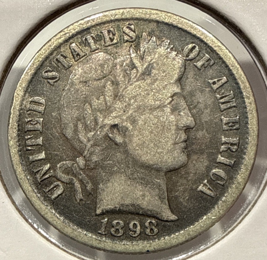 1898 Barber Dime 10C Silver Coin - VG / F Detail (U238)