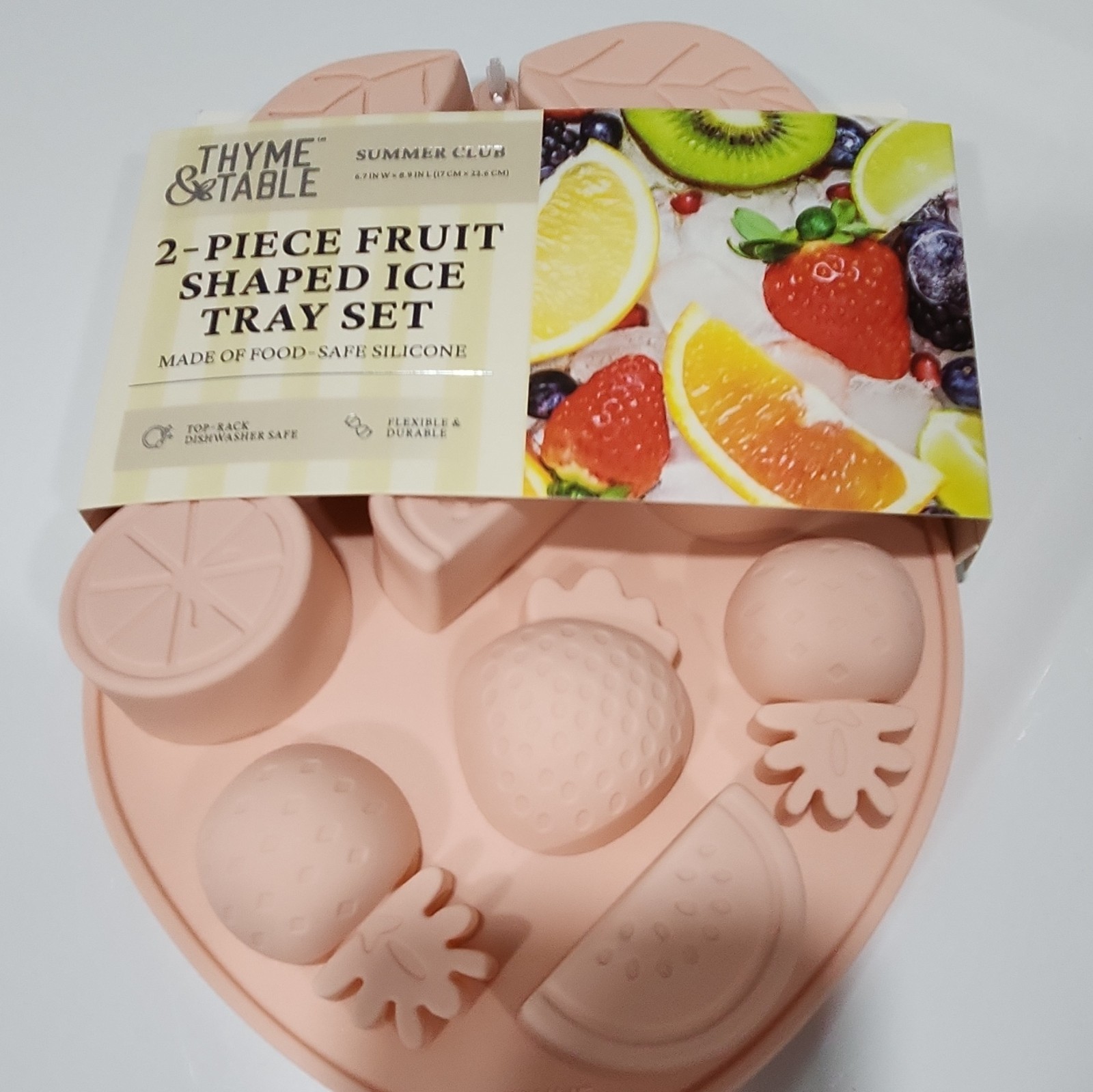 Thyme & Table Summer Club 2-Pack Fruit Silicone Ice Tray  Pink 7-Hole design new