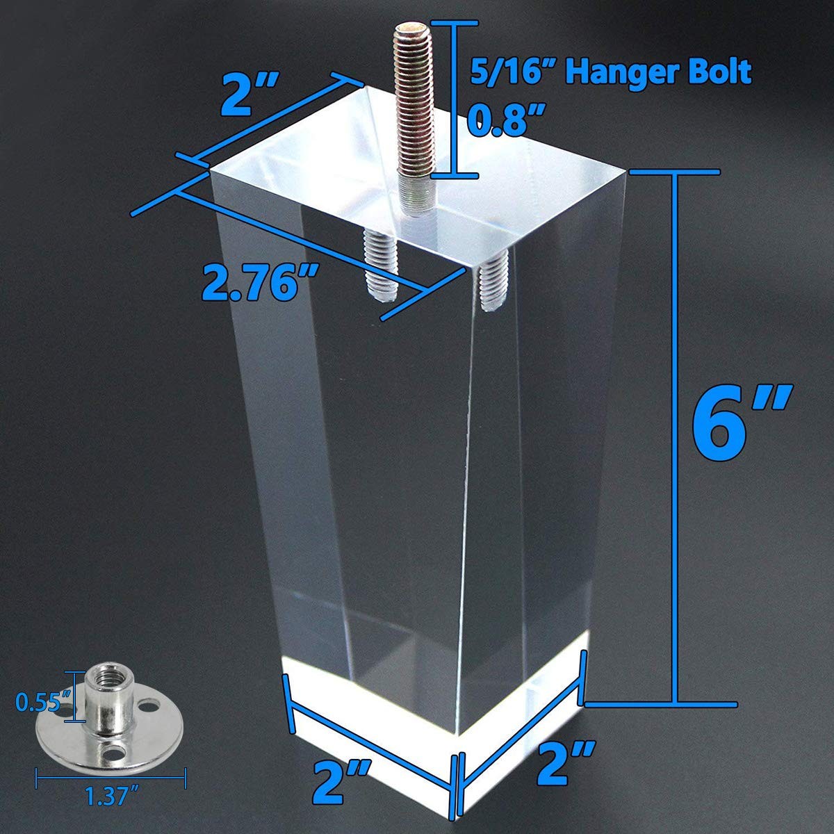 Sofa Legs Clear Furniture Legs Arcrylic 6 inch Bench Legs Modern Cabinet Cupb...