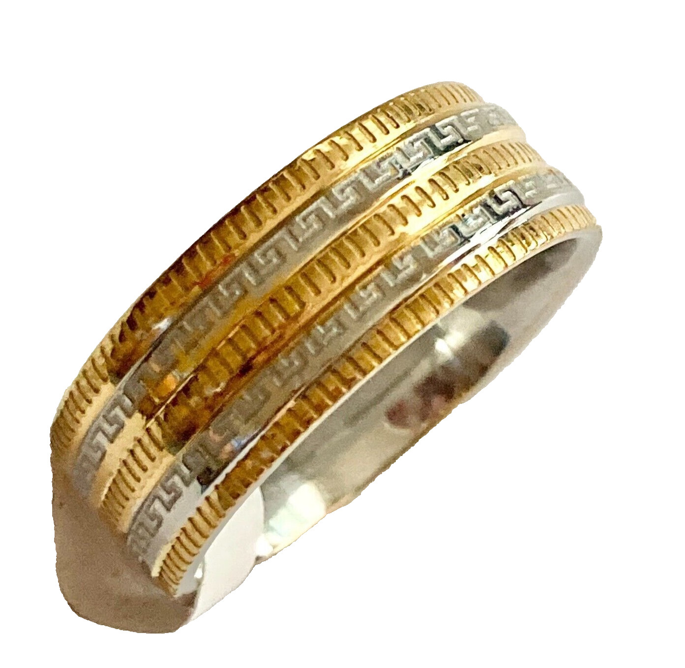 Greek Key Band Ring Silver Gold Tone Stainless Steel Mens Women Size 10 Eternity