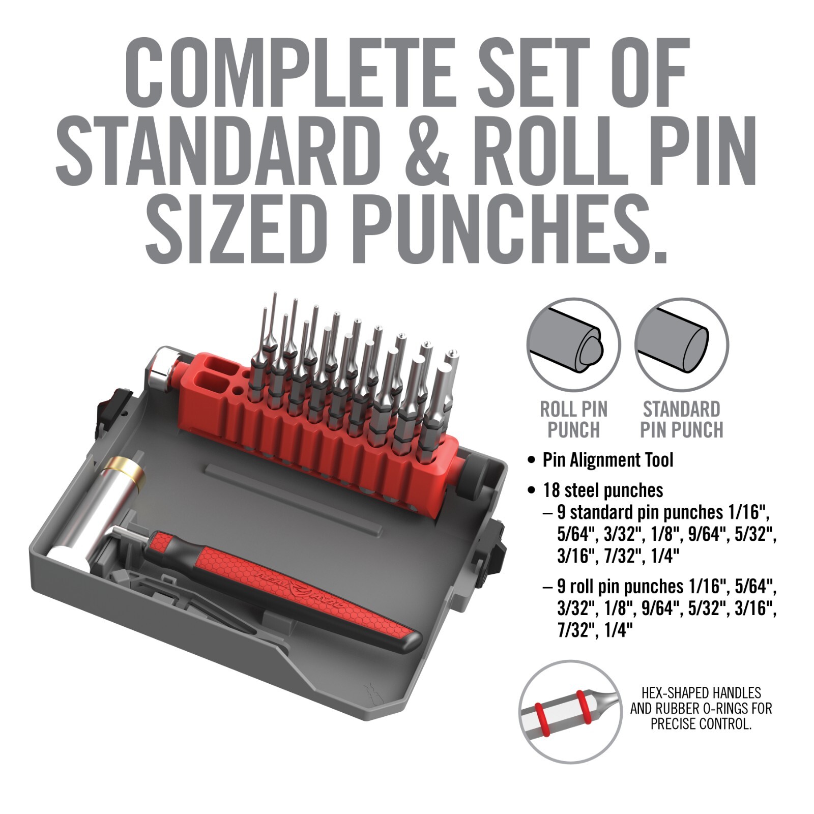 Real Avid Master Bench Block Pro-Kit - Roll Pin & Standard Punch Set + Hammer