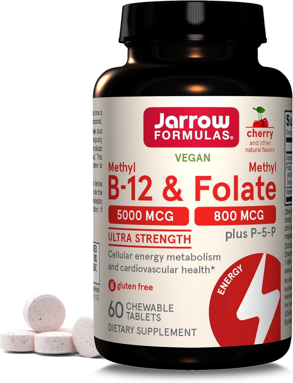 Jarrow Formulas Ultra Strength Methyl B-12 5000 mcg & Methyl Folate 800 mcg + P-