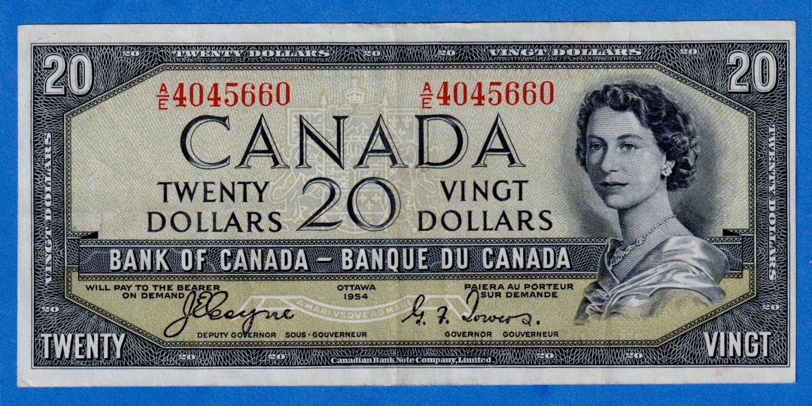 CANADA $20 1954 BC-33a / P-70a QE II Circulated DEVIL'S FACE 👿  A/E 4045660