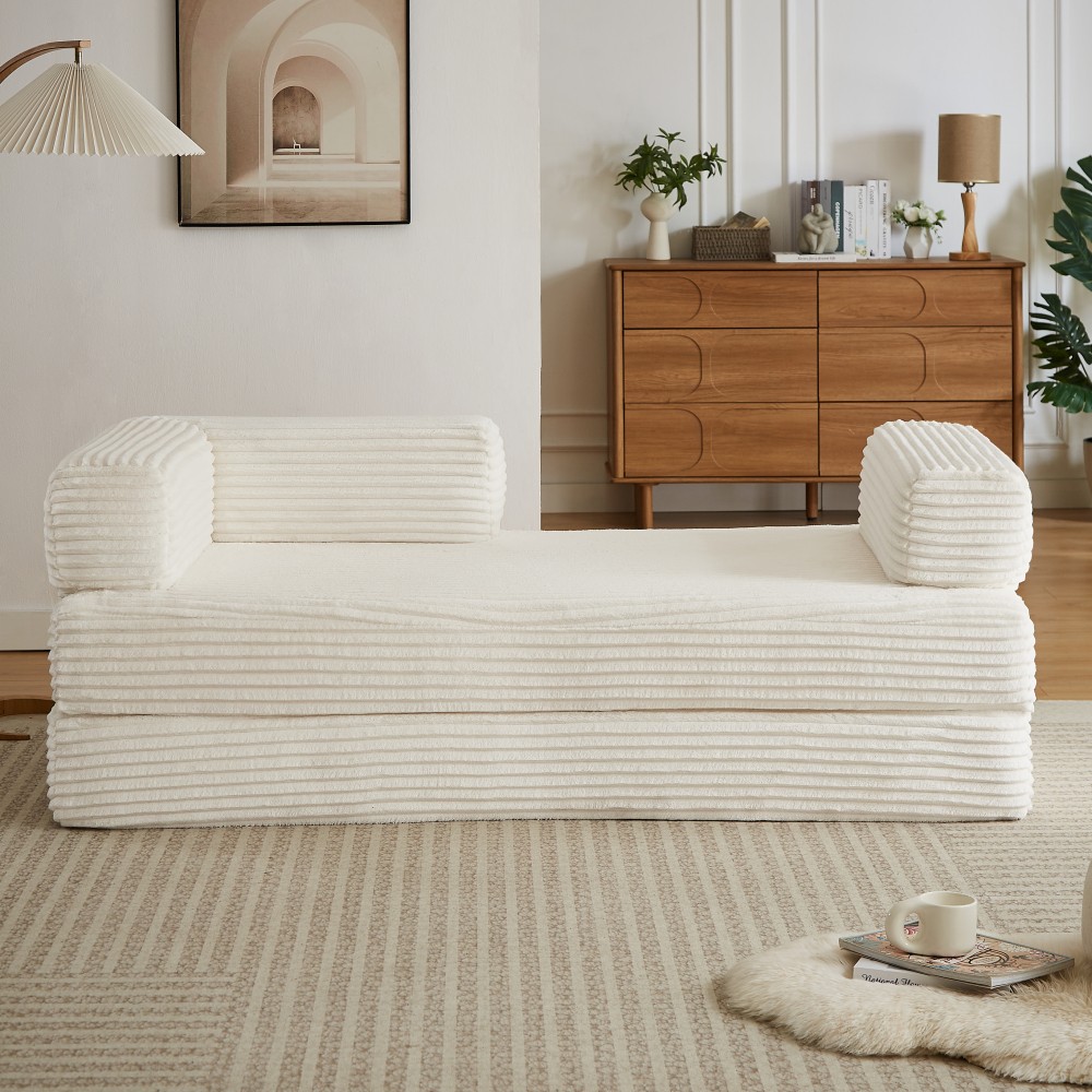 Beige Corduroy Loveseat Sofa, Plush Cloud Couch Design w/ No Assembly, Free Ship