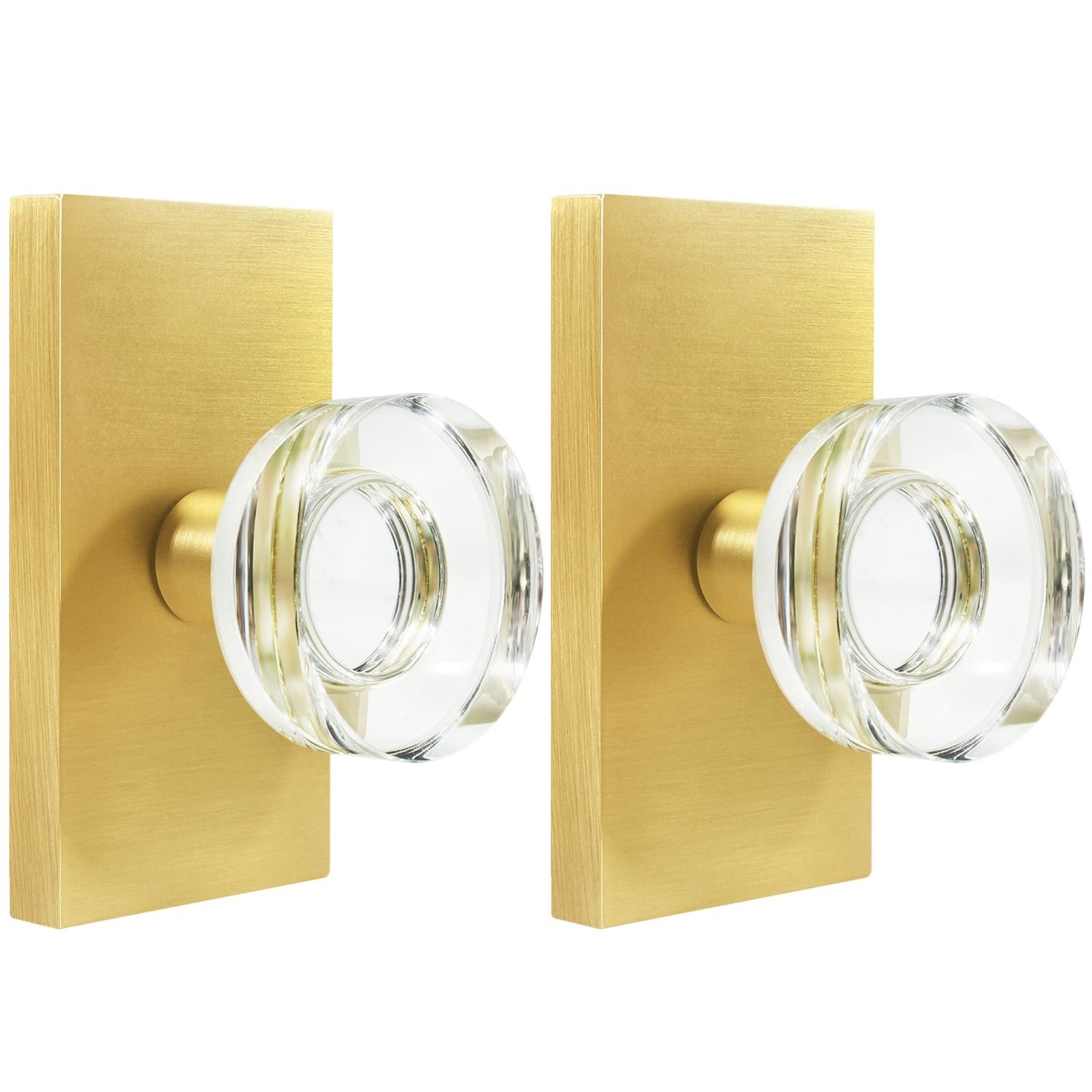 2 Pack Gold Glass Dummy Door Knob Interior, Satin Brass Crystal Dummy Door Kn...
