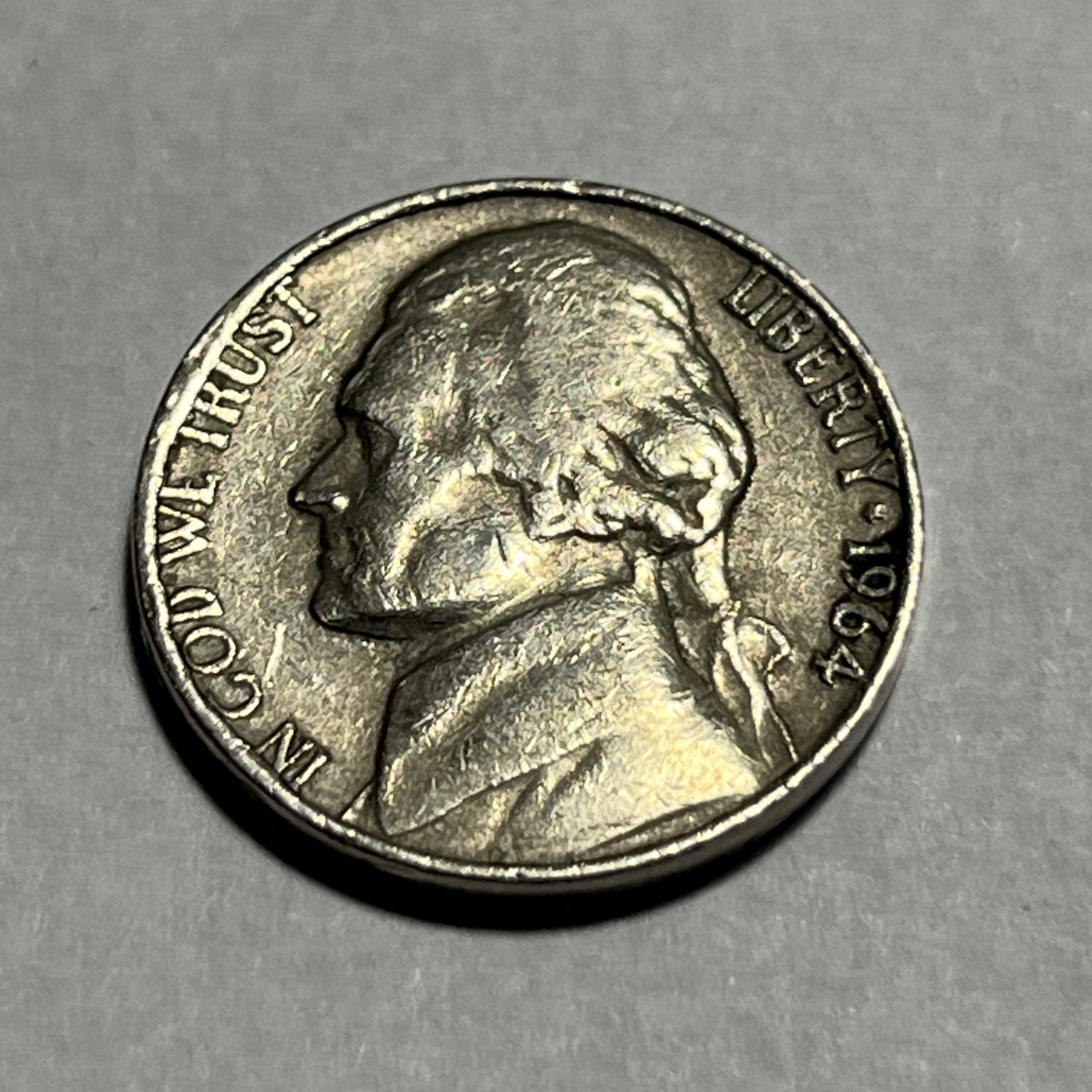 1964 D Roosevelt Nickel Errors Strike Through Grease & Rim Damage