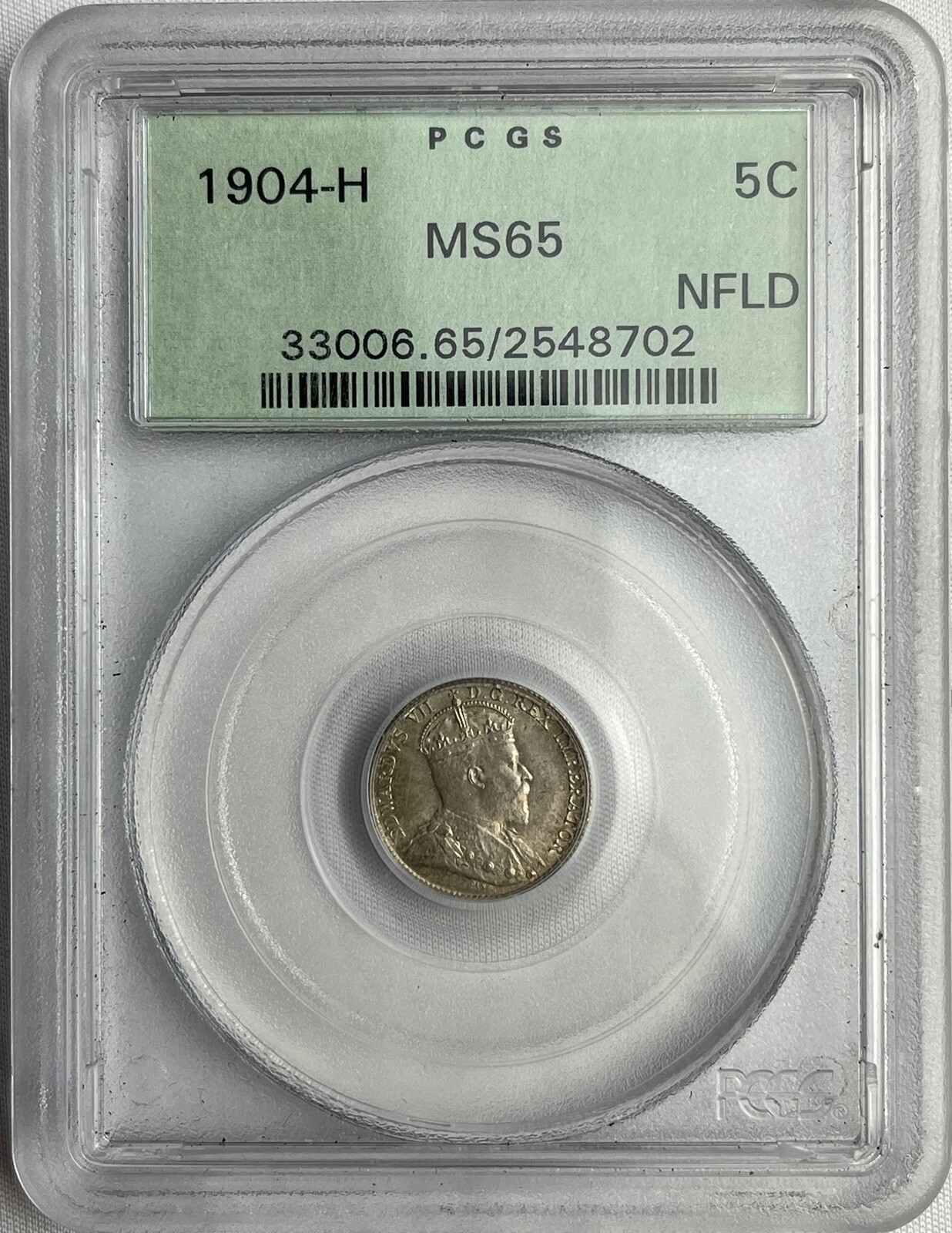 1904-H Newfoundland Edward VII Stirling Silver 5C PCGS Green Top MS65