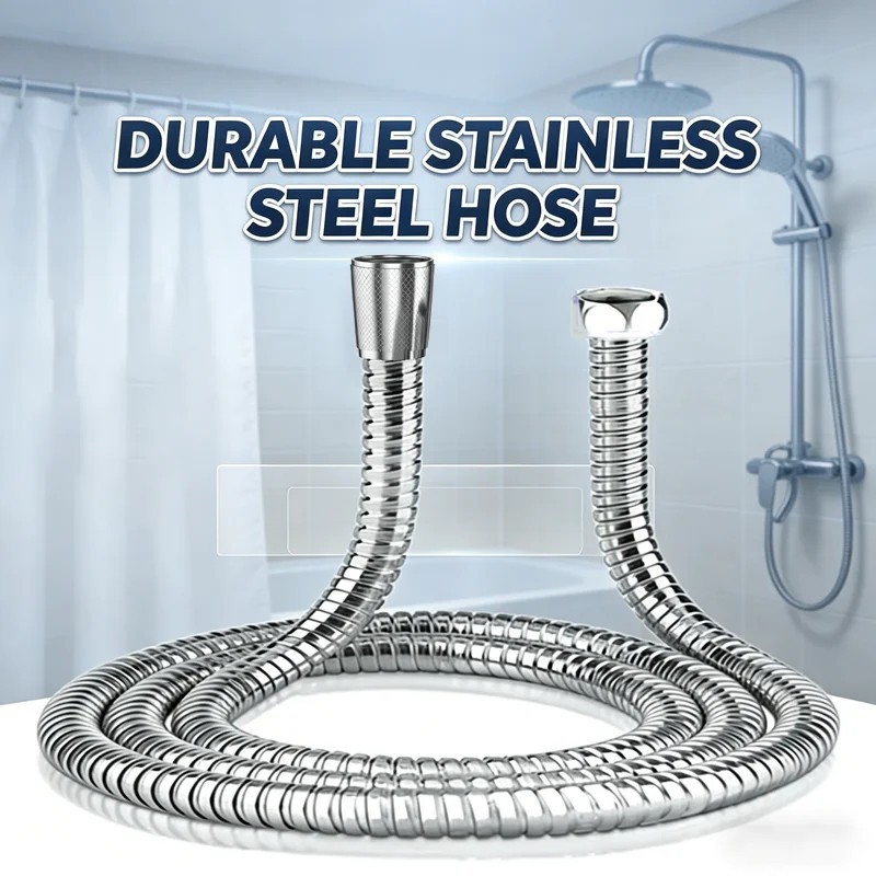 2M Shower Head Hose Handheld Extra Long Stainless Steel Bathroom Flexible Tube