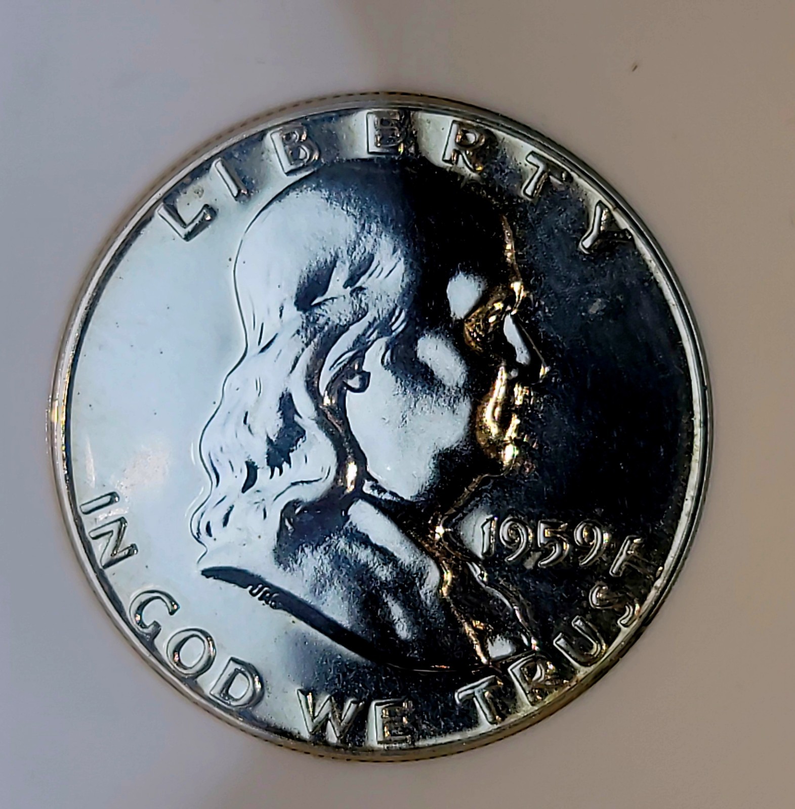 1959-P  Franklin Half Dollar 50c MS70 100% White! Certified Proof