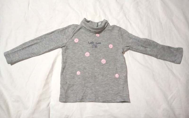 GIRL'S LONG SLEEVE HIGH NECK T-SHIRT 12-18 MONTHS 80cm grey knit girl
